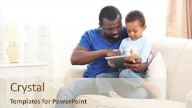  Presentation with father and son - Colorful slide set enhanced with african americanparent - father and son on sofa backdrop and a lemonade colored foreground