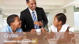  Presentation with breakfast children - Presentation theme featuring african americanparent - father having breakfast with children background and a coral colored foreground