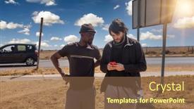  Presentation with street - PPT theme enhanced with african-and-caucasian-man-talking background and a tawny brown colored foreground