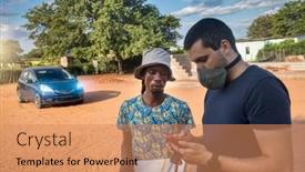  Presentation with phone - Presentation theme with african-and-caucasian-man-using background and a coral colored foreground