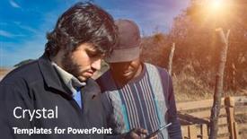  Presentation with phone - PPT theme featuring african-and-caucasian-man background and a dark gray colored foreground