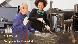  Presentation with repair shop - Slides enhanced with african-apprentice-and-master background and a tawny brown colored foreground