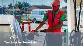  Presentation with gas station - Slide set having african-attendant-at-a-gas background and a gray colored foreground