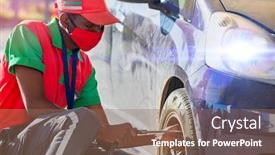  Presentation with petrol station - PPT theme enhanced with african-attendant-at-a-petrol background and a coral colored foreground