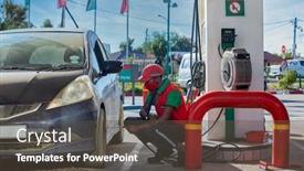  Presentation with petrol station - Presentation design with african-attendant-at-a-petrol background and a dark gray colored foreground