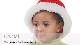  Presentation with baby christmas - Theme featuring african baby girl with red hat of christmas on a over white background background and a light gray colored foreground