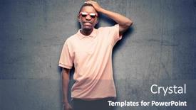  Presentation with panic - Amazing theme having african black man wearing sunglasses terrified and nervous expressing anxiety and panic gesture overwhelmed backdrop and a gray colored foreground