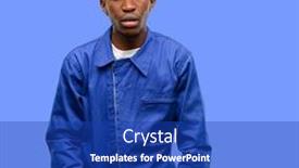  Presentation with overworked - Presentation featuring african black plumber man with sleepy expression being overworked and tired background and a royal blue colored foreground