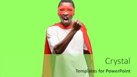  Presentation with super man - Colorful slide set enhanced with african black super hero man irritated and angry expressing negative emotion annoyed with someone backdrop and a mint green colored foreground