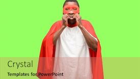  Presentation with super man - PPT theme consisting of african black super hero man terrified and nervous expressing anxiety and panic gesture overwhelmed background and a coral colored foreground
