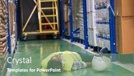  Presentation with factory insurance - Theme enhanced with african-black-warehouse-manager-lying background and a seafoam green colored foreground