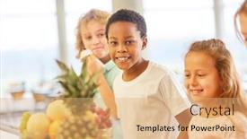  Presentation with cafeteria - Presentation design consisting of african-boy-and-other-kids background and a coral colored foreground