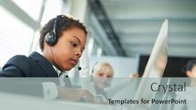  Presentation with call center - Colorful presentation theme enhanced with african-boy-in-a-language backdrop and a light gray colored foreground