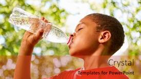 Presentation with drinking water - PPT layouts consisting of african-boy-is-drinking-thirstily background and a red colored foreground