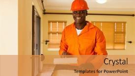  Presentation with paint roller - Beautiful theme featuring african builder holding paint roller backdrop and a gold colored foreground