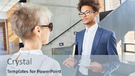  Presentation with coffee talk - Cool new presentation with african-business-man-and-blind backdrop and a light blue colored foreground