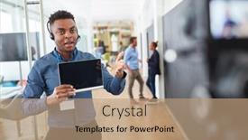  Presentation with coach - Slide deck with african-business-man-as-tutorial background and a coral colored foreground