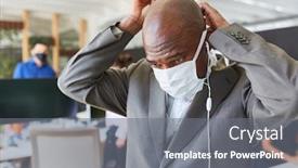 Presentation with corona virus - Slide set having african-business-man-fastens-face background and a gray colored foreground