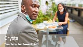  Presentation with face mask - Cool new slide set with african-business-man-with-face backdrop and a gray colored foreground