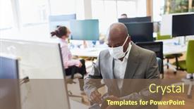  Presentation with face mask - Presentation theme enhanced with african-business-man-with-face background and a violet colored foreground