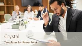  Presentation with contract - PPT theme consisting of african-businessman-critically-checking-contract background and a sky blue colored foreground