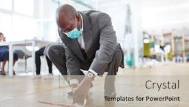  Presentation with floor - PPT theme with african-businessman-marks-office-floor background and a soft green colored foreground