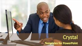  Presentation with happy barber client - Presentation consisting of african businessman meeting with client background and a tawny brown colored foreground