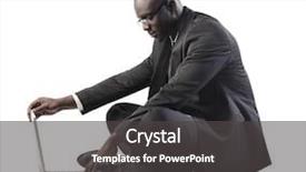  Presentation with business profile - Audience pleasing PPT theme consisting of african businessman using a laptop backdrop and a  colored foreground