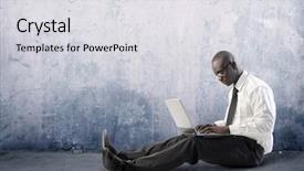  Presentation with cosmic african - Presentation having african businessman using a laptop background and a  colored foreground