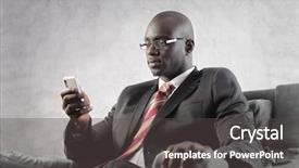  Presentation with african - Beautiful presentation featuring african businessman using a mobile backdrop and a dark gray colored foreground