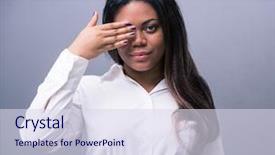  Presentation with eye - PPT theme with african businesswoman covering one eye background and a sky blue colored foreground
