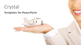  Presentation with plane - Beautiful slide set featuring african businesswoman holding small plane on palm backdrop and a white colored foreground