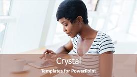  Presentation with tablets wood table tablet white - Colorful slide set enhanced with african businesswoman using tablet amd backdrop and a coral colored foreground