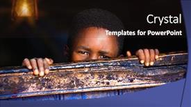  Presentation with village - PPT theme consisting of african-child-behind-the-wooden background and a dark gray colored foreground