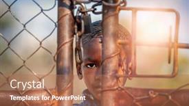  Presentation with net - Presentation theme featuring african-child-locked-away-behind background and a coral colored foreground