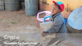  Presentation with bricks - PPT theme having african-child-working background and a gray colored foreground