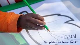  Presentation with african children - Presentation design enhanced with african children with coloring books playing at the table background and a sky blue colored foreground