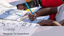  Presentation with children books - Amazing PPT theme having african children with coloring books playing at the table backdrop and a lemonade colored foreground