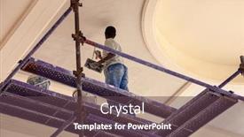  Presentation with scaffolding - Beautiful presentation design featuring african-construction-worker-climbed backdrop and a tawny brown colored foreground