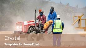  Presentation with dust - PPT theme enhanced with african construction workers riding a tractor on a construction site lots of dust southern africa developing countries background and a coral colored foreground