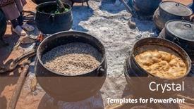 Presentation with spinach - PPT theme consisting of african-cooking-outdoors-huge-pots background and a coral colored foreground