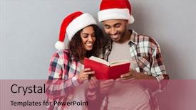  Presentation with young happy couple - PPT theme consisting of african couple dressed in christmas background and a coral colored foreground
