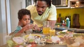  Presentation with healthy food - Beautiful theme featuring african-dad-and-son-together backdrop and a coral colored foreground