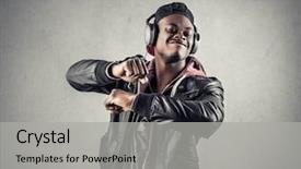  Presentation with african music - Audience pleasing PPT theme consisting of african dance - guy listening to music backdrop and a light gray colored foreground