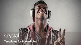  Presentation with guy nude chest - Amazing PPT theme having african dance - happy guy smiling backdrop and a dark gray colored foreground