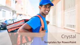  Presentation with courier - Cool new slides with african-delivery-man-wearing-courier backdrop and a lemonade colored foreground