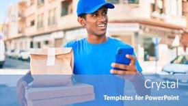  Presentation with courier - Slide deck consisting of african-delivery-man-wearing-courier background and a teal colored foreground