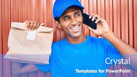  Presentation with courier bag - PPT theme enhanced with african-delivery-man-wearing-courier background and a teal colored foreground