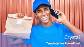  Presentation with courier bag - Beautiful PPT theme featuring african-delivery-man-wearing-courier backdrop and a teal colored foreground