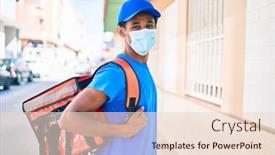  Presentation with courier - Slide set enhanced with african-delivery-man-wearing-courier background and a lemonade colored foreground